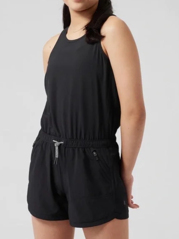 Athleta Girl Play More Sleeveless Romper In Black With Elastic Waist